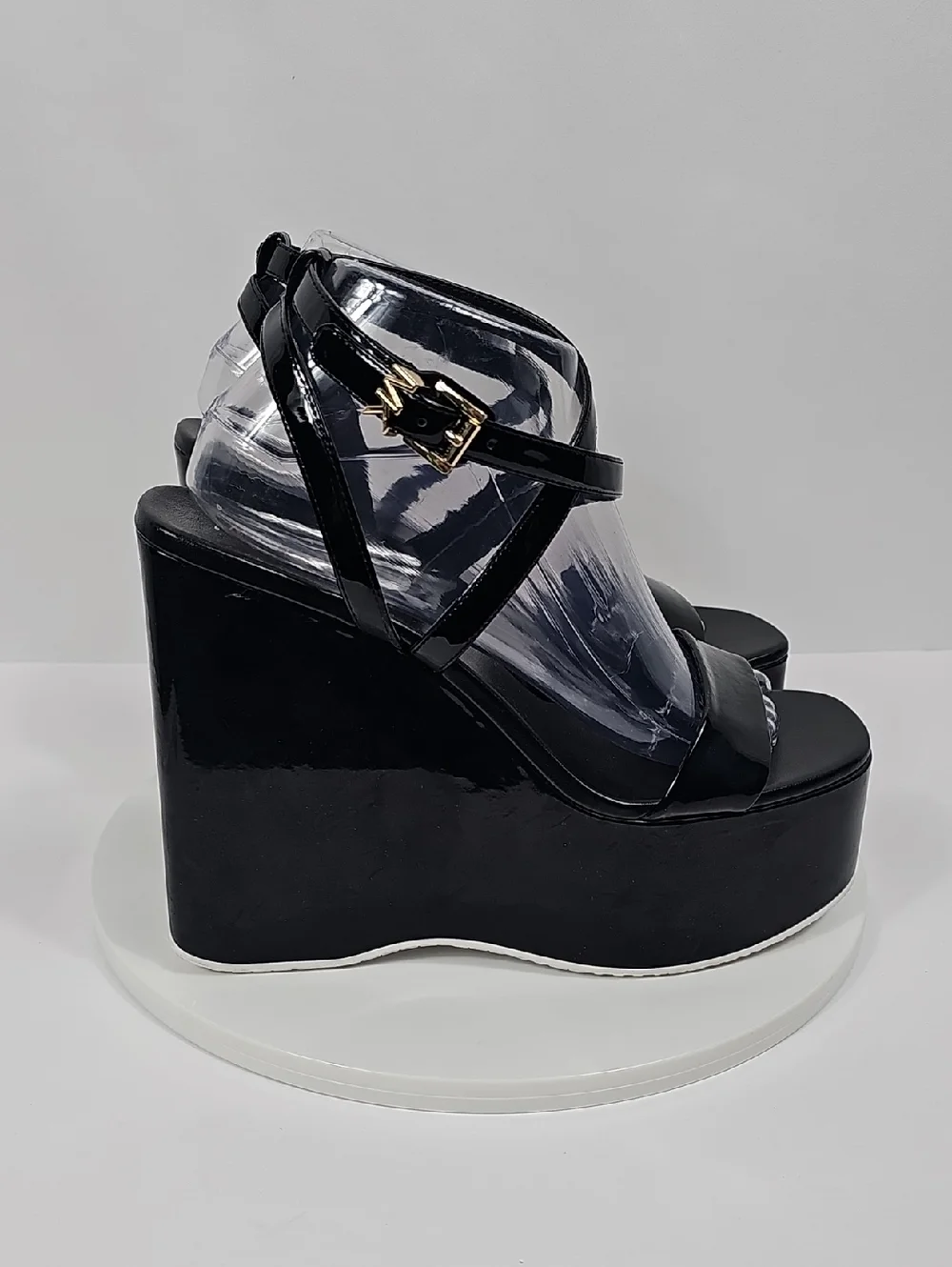 NIB Michael Michael Kors Paolo Faux Patent Leather Platform Wedge Heel Black 10